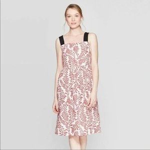 WHO WHAT WEAR Red White Linen Midi Sun Dress L